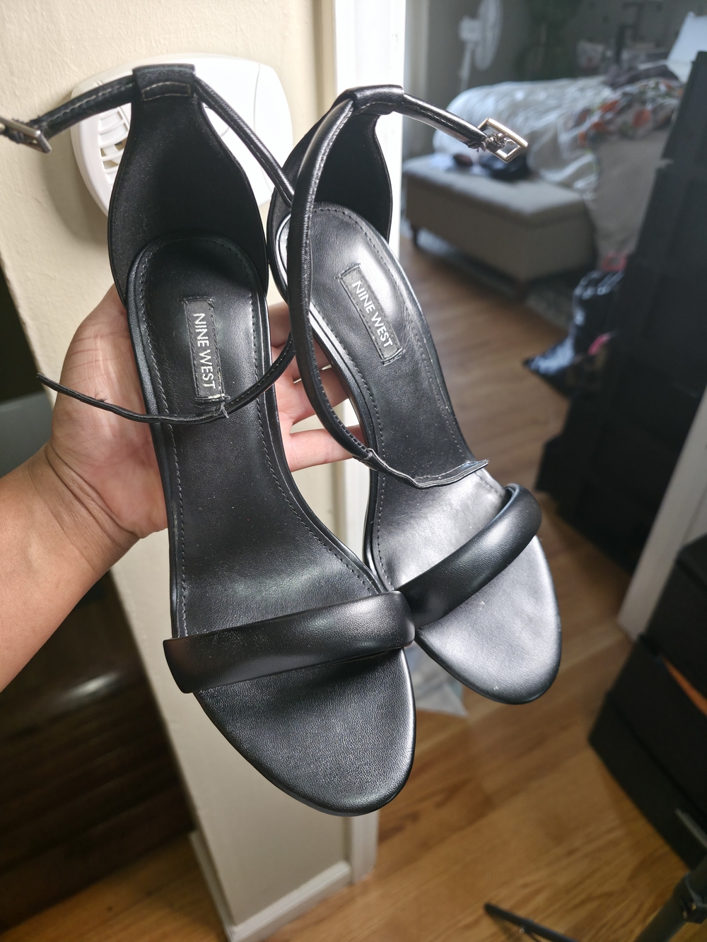 Nine West Black Strappy Ankle-Heel Sandals